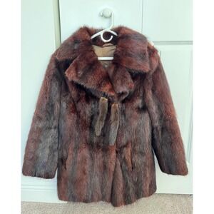 Vintage Coat Women Size S Brown Rare Siberian Mink Fur Vintage Clothes Real Fur